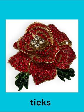 Tieks Limited Edition Valentine Red Crystal Rose with Green Leaves